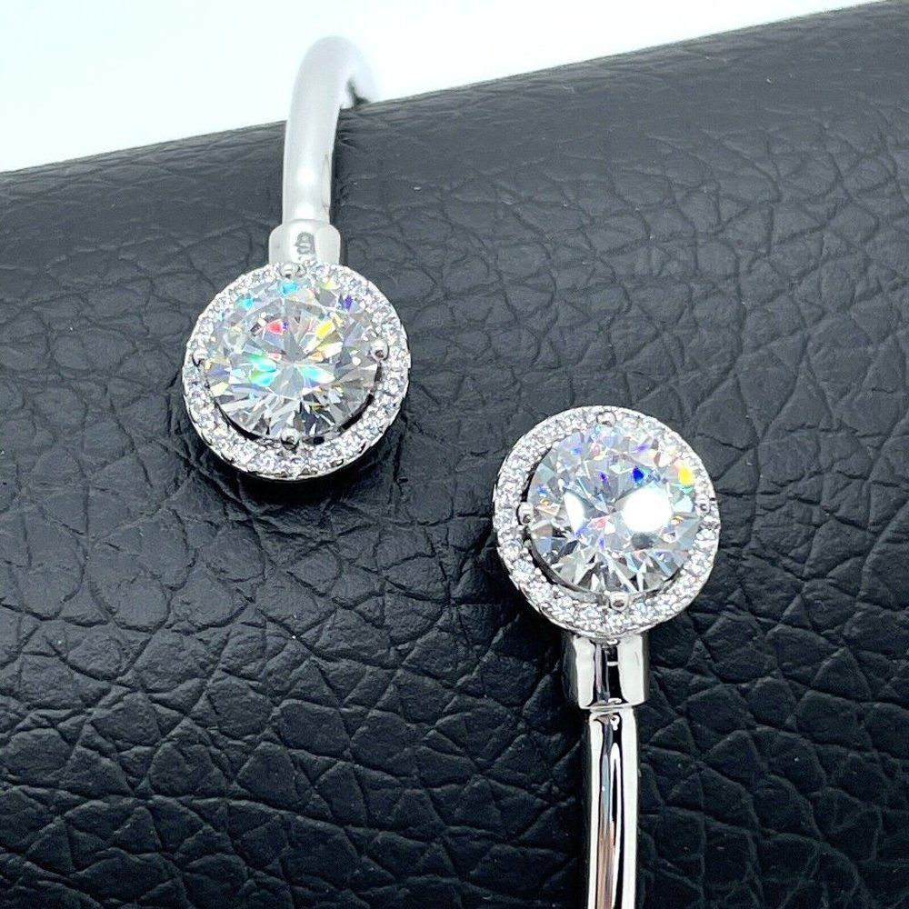 Bypass Bracelet Sterling Silver Simulated Diamonds Round Cut Absolute 4.28ctw - Picture 3 of 14
